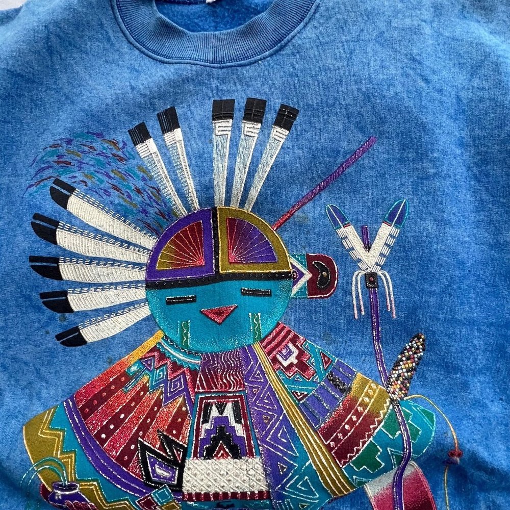 90s Gilden Sweatshirt Unisex Size Medium Native Tribal Southwestern Crewneck - Picture 4 of 10